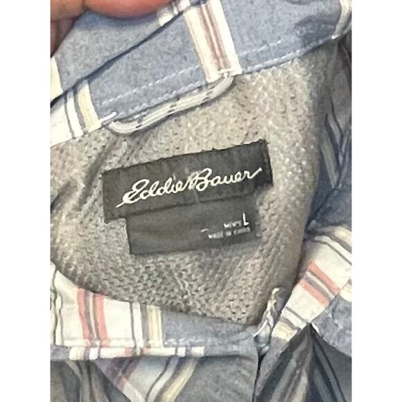 EDDIE BAUER MENS CASUAL BUTTON DOWN GRAY PINK AND WHITE STRIPED SHIRT MED/LARG - Picture 2 of 3